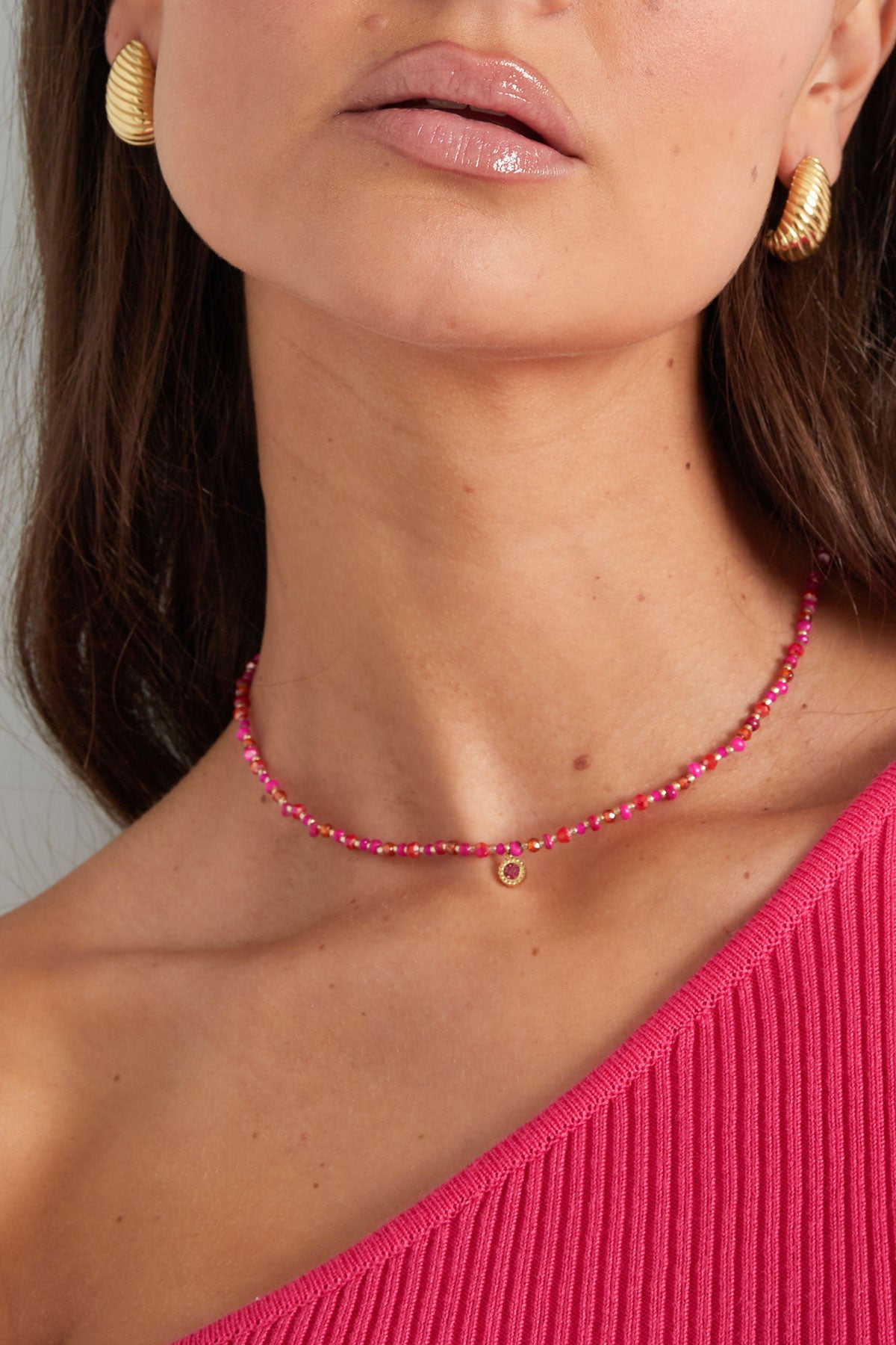 Perlenkette mit Anhänger - Rosa/Orange - Dutch Atelier