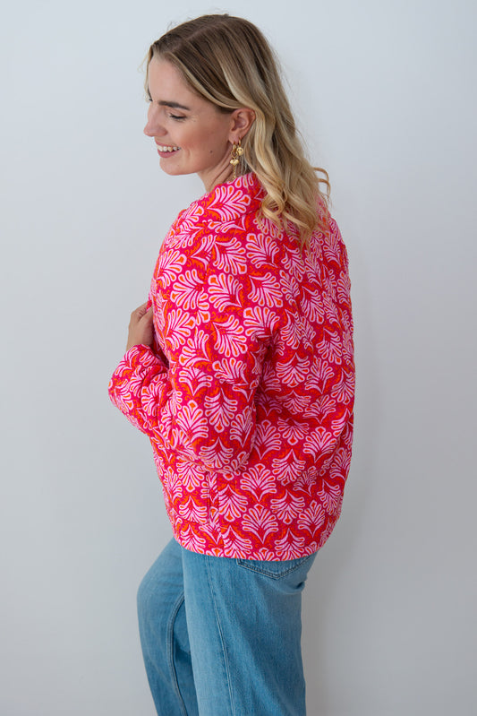 Jacke im Kimono-Stil mit Blattmuster - Pink - Dutch Atelier