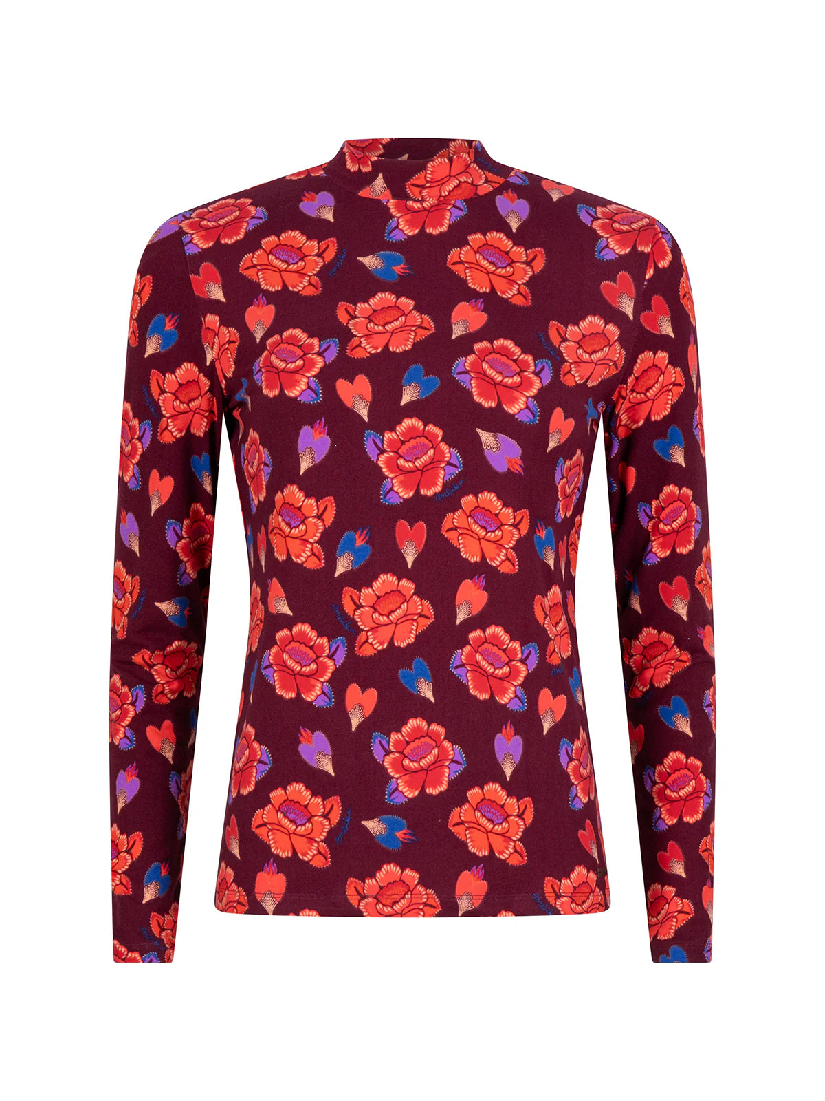 Langarmshirt mit Blumenmuster in Bordeaux - Dutch Atelier