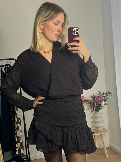 Dunkelbraunes Amber-Kleid von Dutch Atelier mit Polkadots