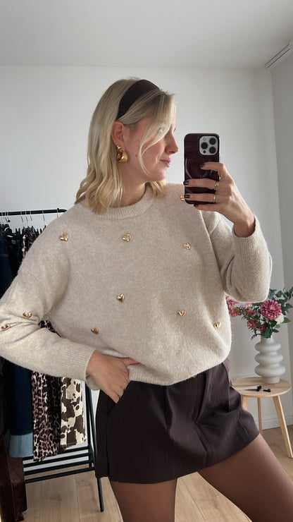 Dutch Atelier Gold Hearts Strickpullover mit goldene Herzen