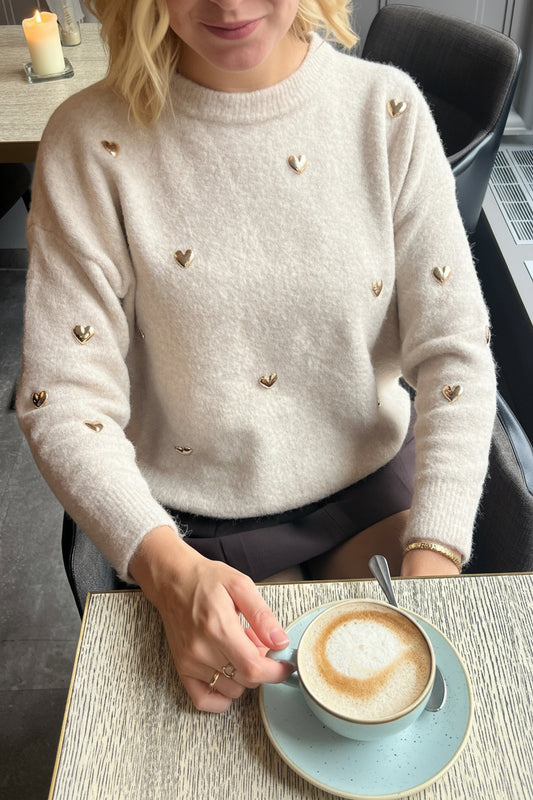 Dutch Atelier Gold Hearts Strickpullover mit goldene Herzen