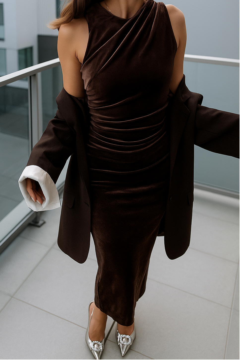 Tess Maxikleid aus Samt in Schokobraun