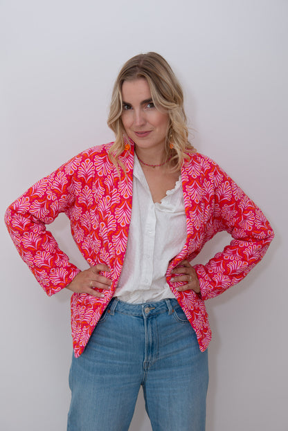 Jacke im Kimono-Stil mit Blattmuster - Pink - Dutch Atelier