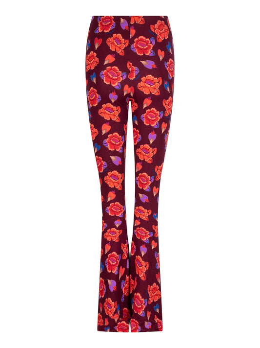 Soft Flared Legging mit Blumenmuster in Bordeaux