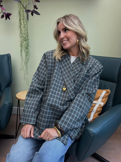 Blauer Oversized Blazer mit Karomuster 