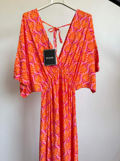 Close-up Orange pinkes Maxi Kleid für Damen