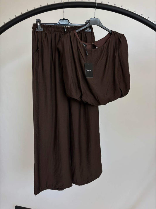 Dunkelbraunes Sommer Set für Damen aus Viskose