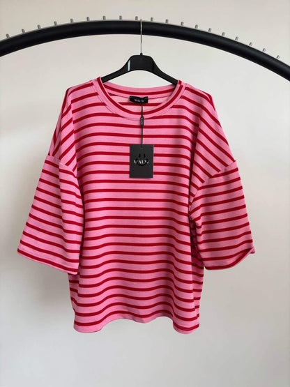 Noé Streifen T-Shirt in Pink-Rot aus Baumwolle
