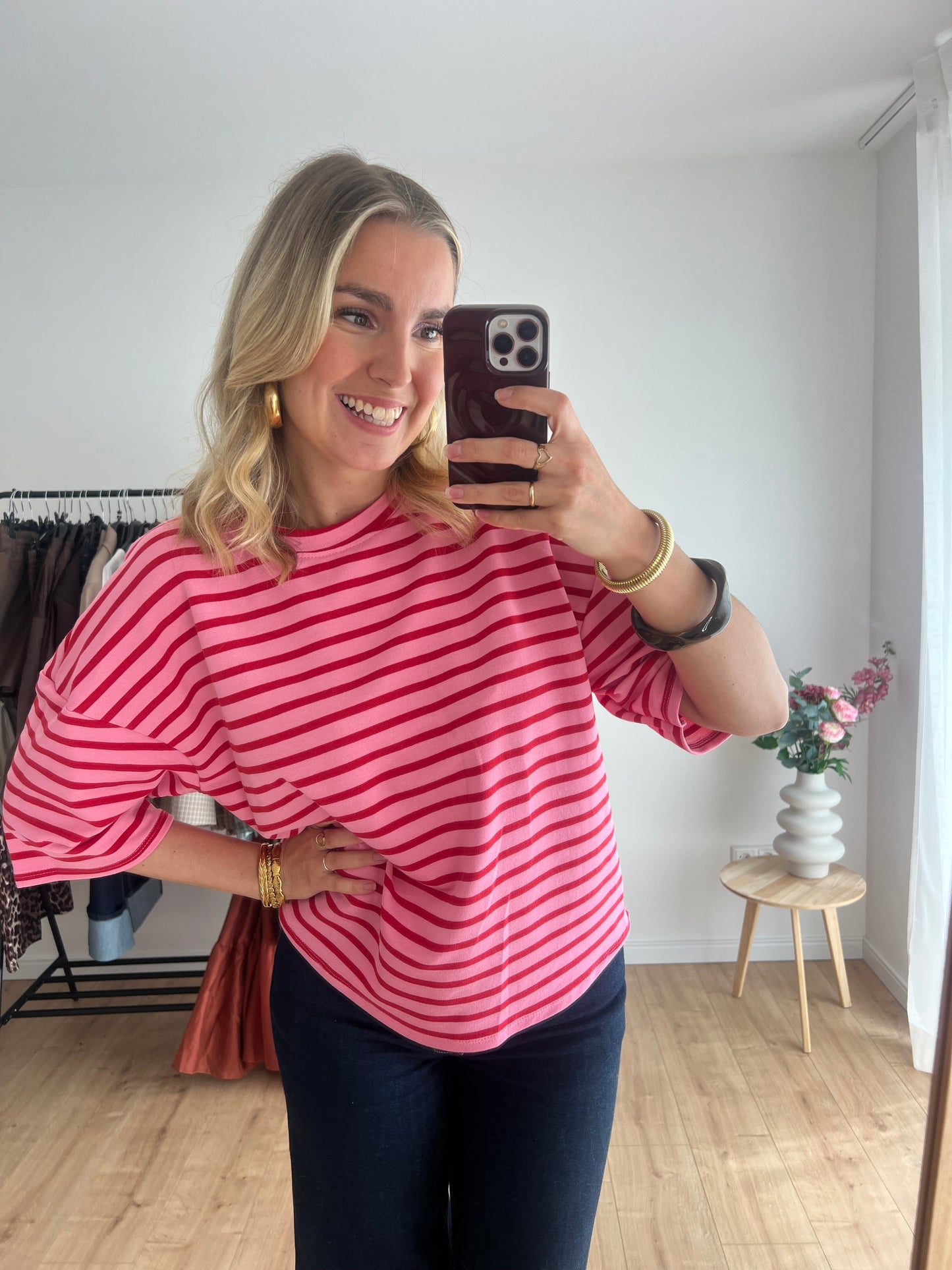 Noe-T-Shirt Baumwolle Rosa Streifen Tshirt 