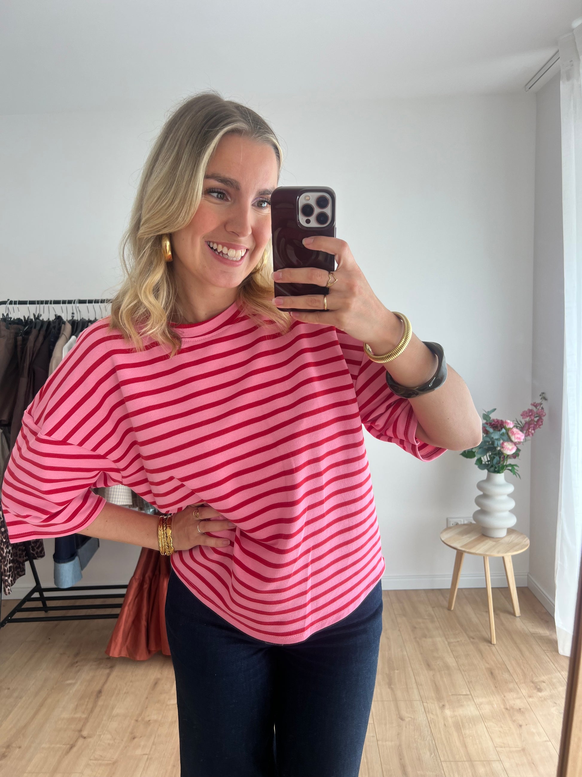 Noe-T-Shirt Baumwolle Rosa Streifen Tshirt 