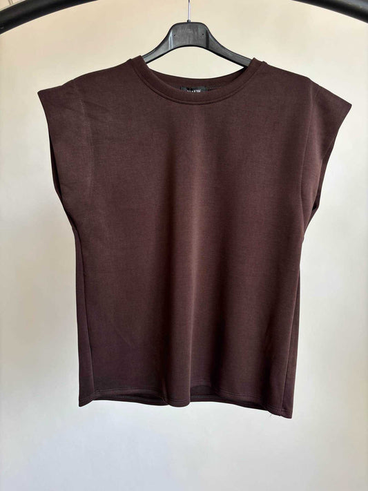 Oberteil Yil in Schokoladenbraun von Dutch Atelier, kurzärmlig, Onesize.